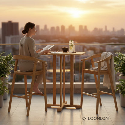 HiTeak La Costa Teak Patio Square Bar Dining Set 3PC
