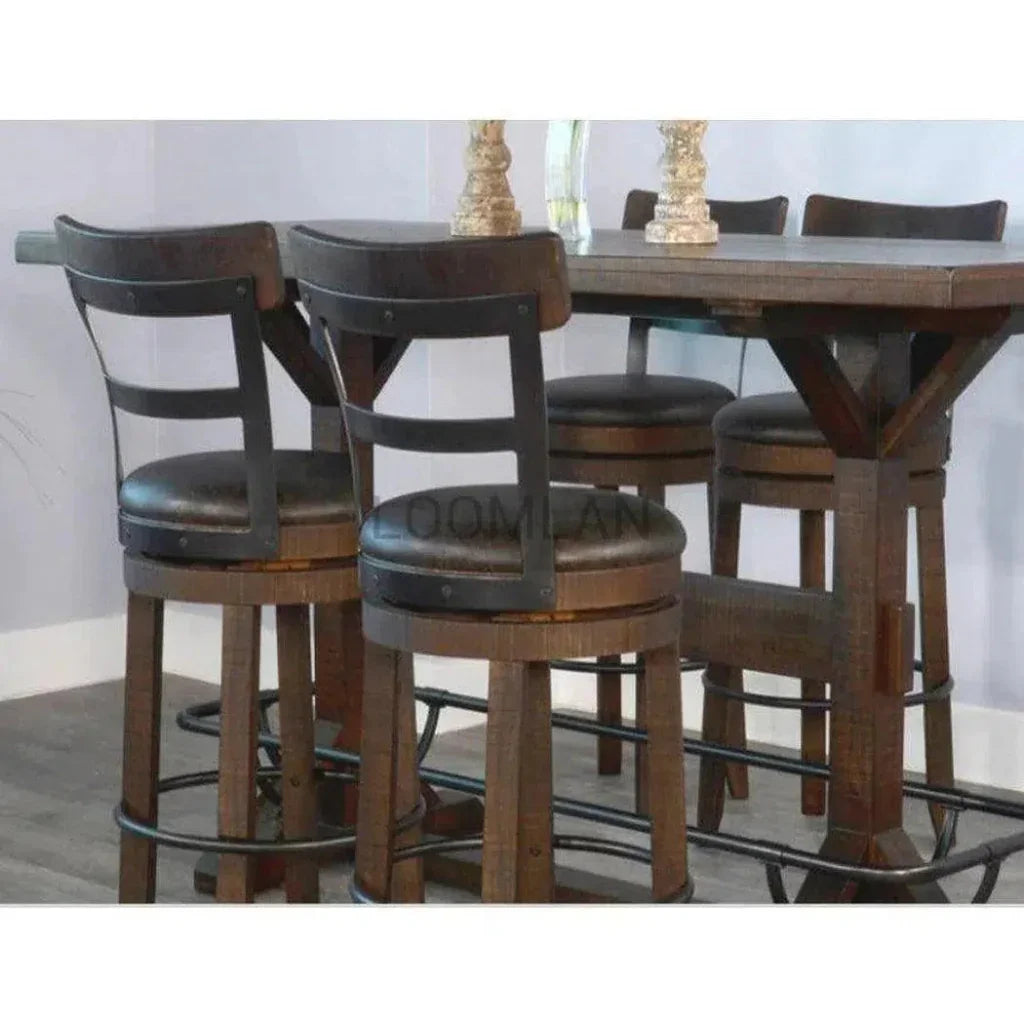 Ladder Back Swivel Barstool Black Leather Seat 30"H - LOOMLAN - Sunny D - Bar Stools