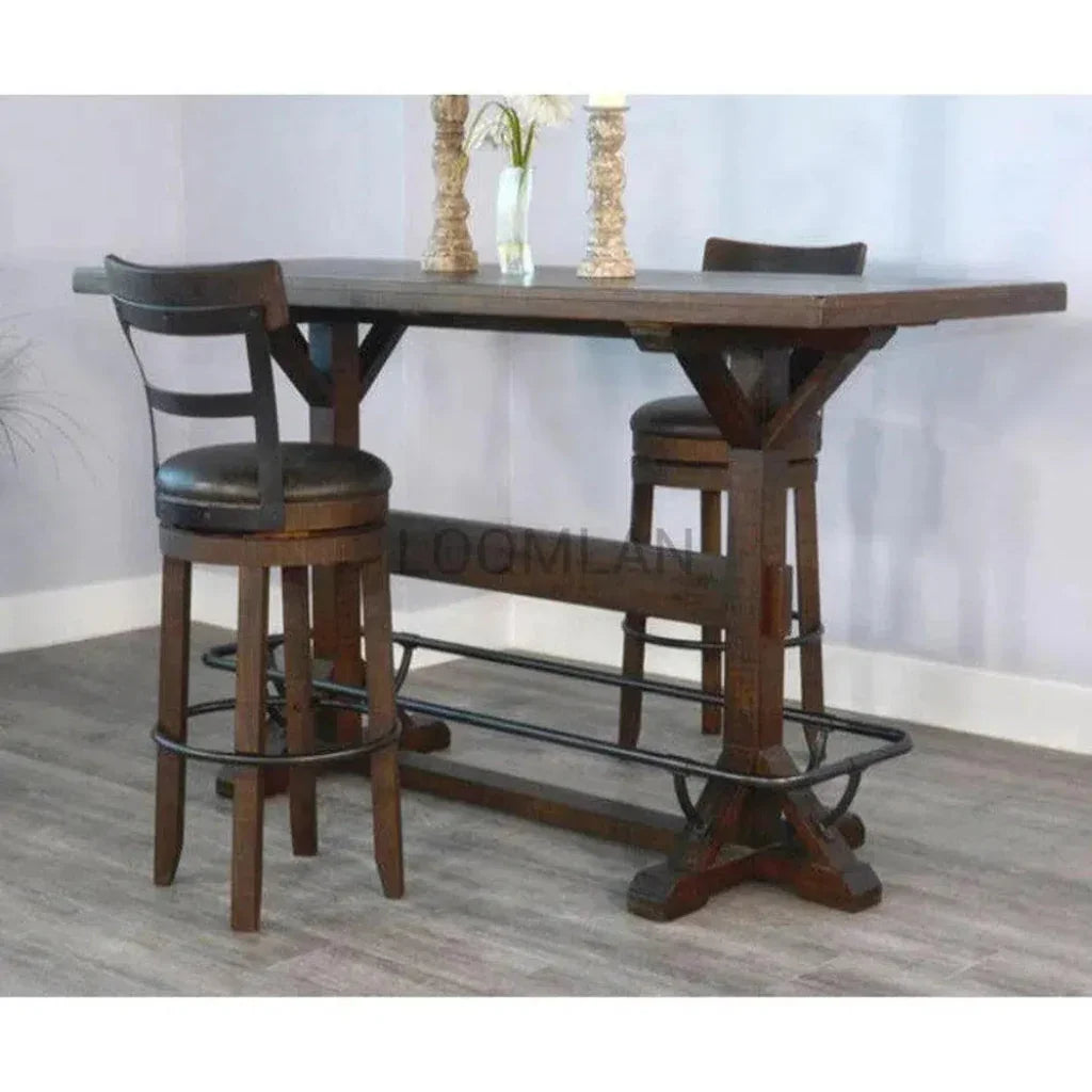 Ladder Back Swivel Barstool Black Leather Seat 30"H - LOOMLAN - Sunny D - Bar Stools