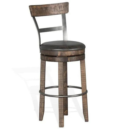 Ladder Back Swivel Barstool Black Leather Seat 30"H - LOOMLAN - Sunny D - Bar Stools