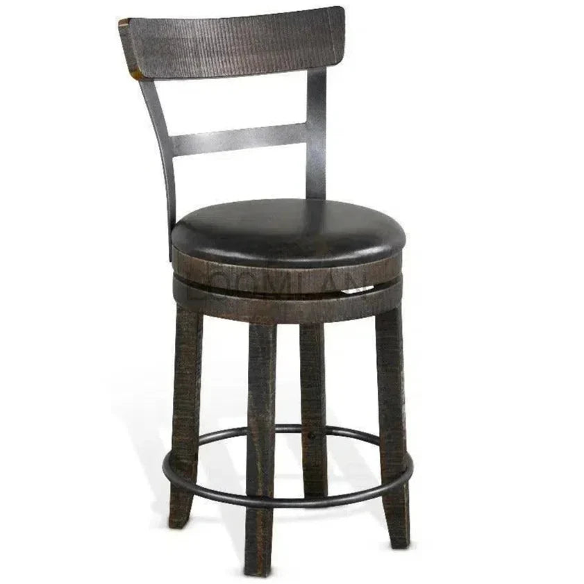 Ladder Back Swivel Counter Stool Leather Seat 24"H - LOOMLAN - Sunny D - Counter Stools