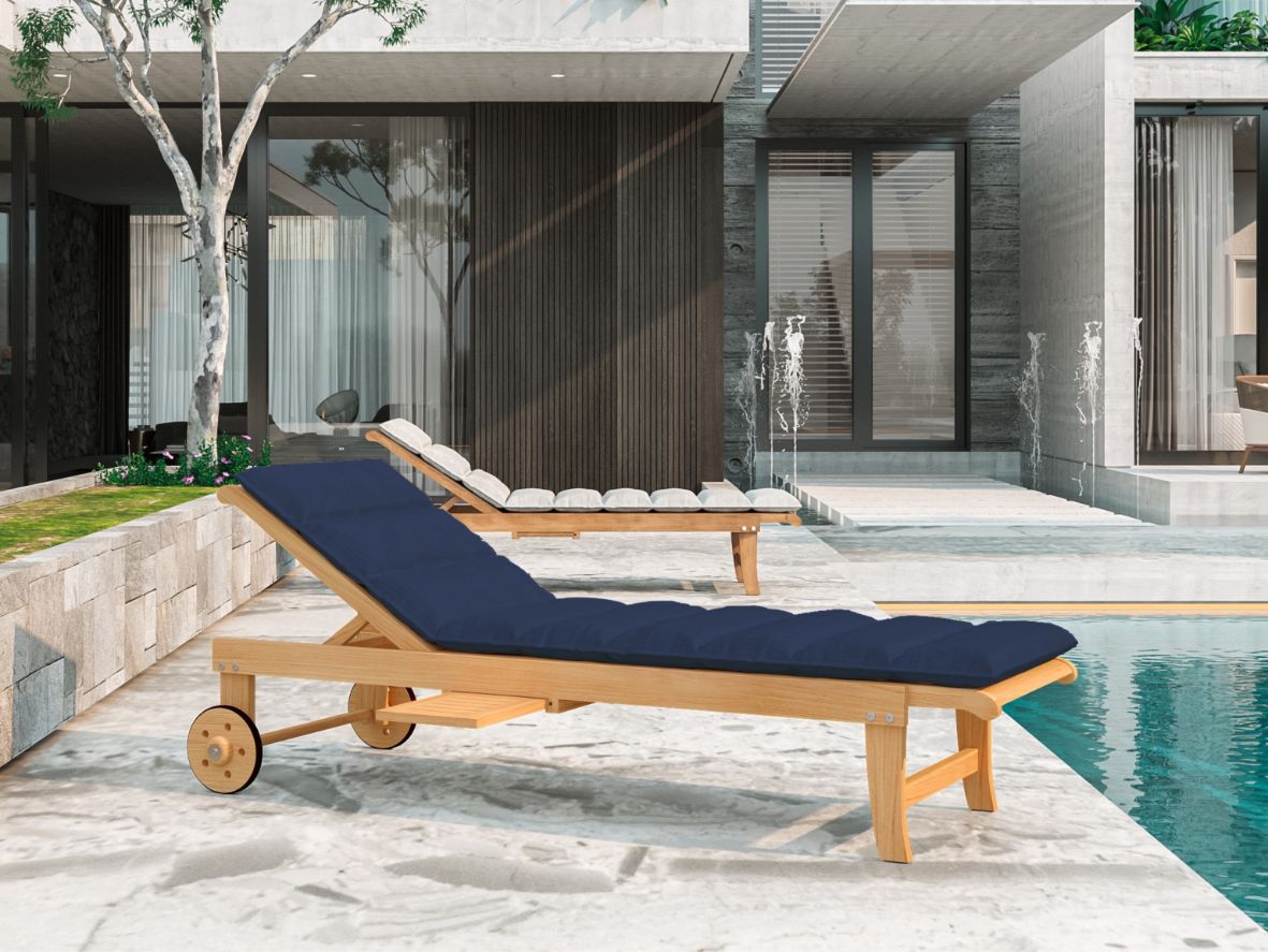 HiTeak Lance Teak Outdoor Sunlounger with Sunbrella Cushions
