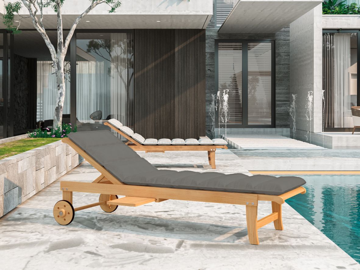 HiTeak Lance Teak Outdoor Sunlounger with Sunbrella Cushions