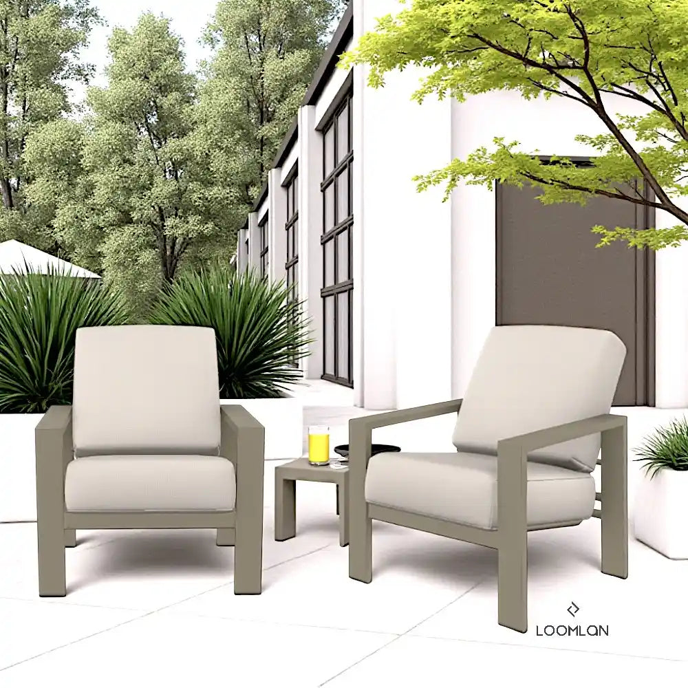 Telescope Larssen Deep Seat Cushion Outdoor Arm Chair with Fire Table Set 5PC