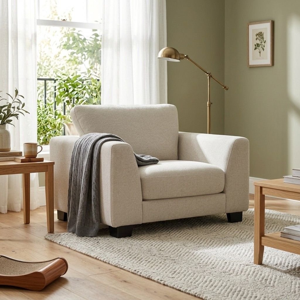 LOOMLAN Custom Upholstery Larvik Minimalist Rounded Edge Fabric Accent Chair