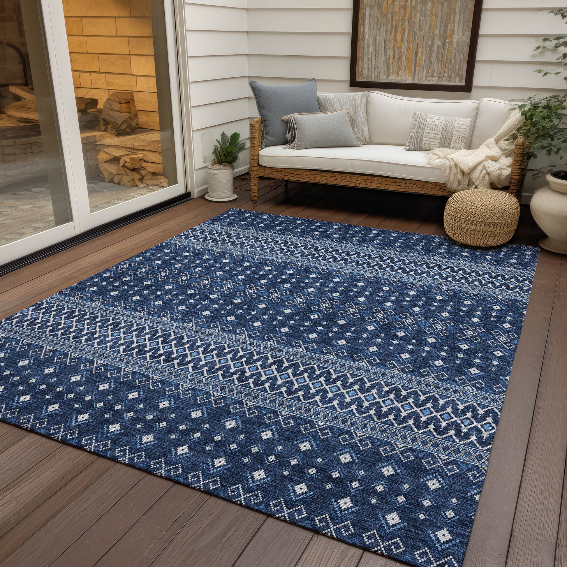 Addison Rugs Lazy Rivers Blue Washable Indoor-Outdoor Rug