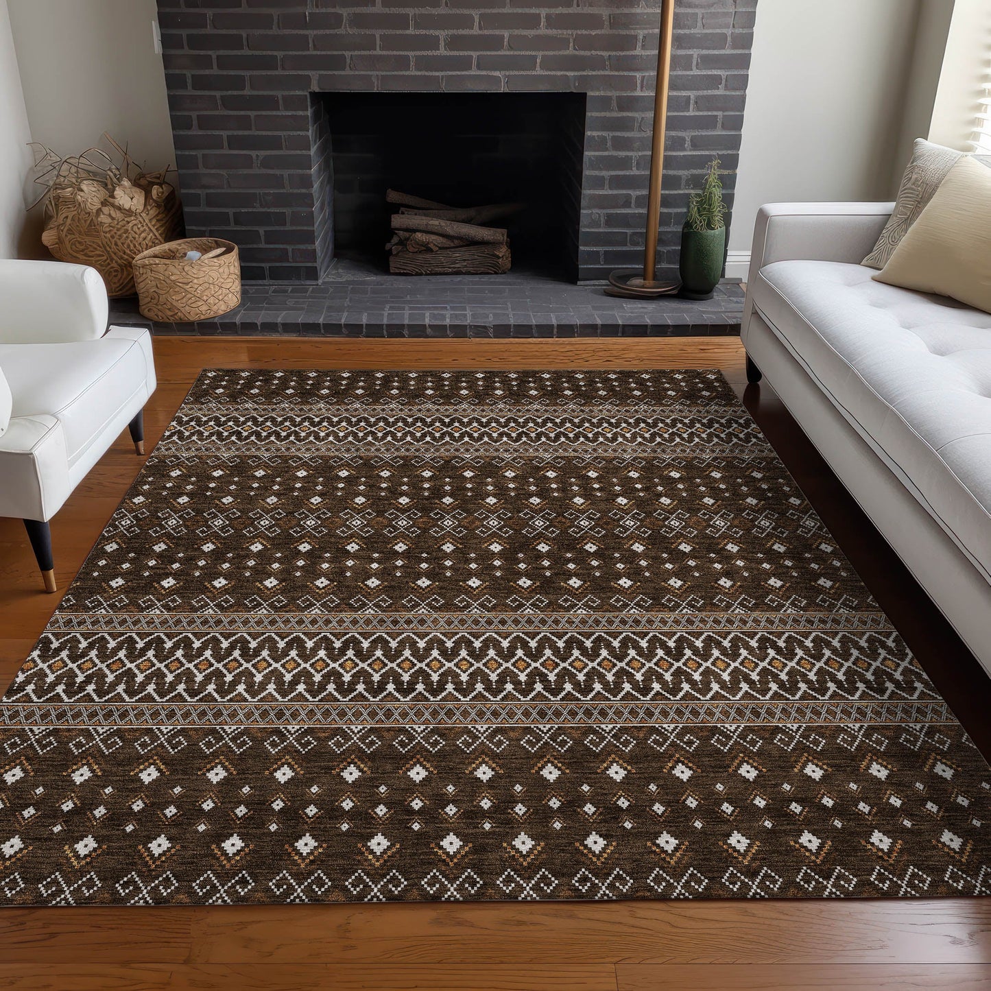 Addison Rugs Lazy Rivers Chocolate Washable Indoor-Outdoor Rug