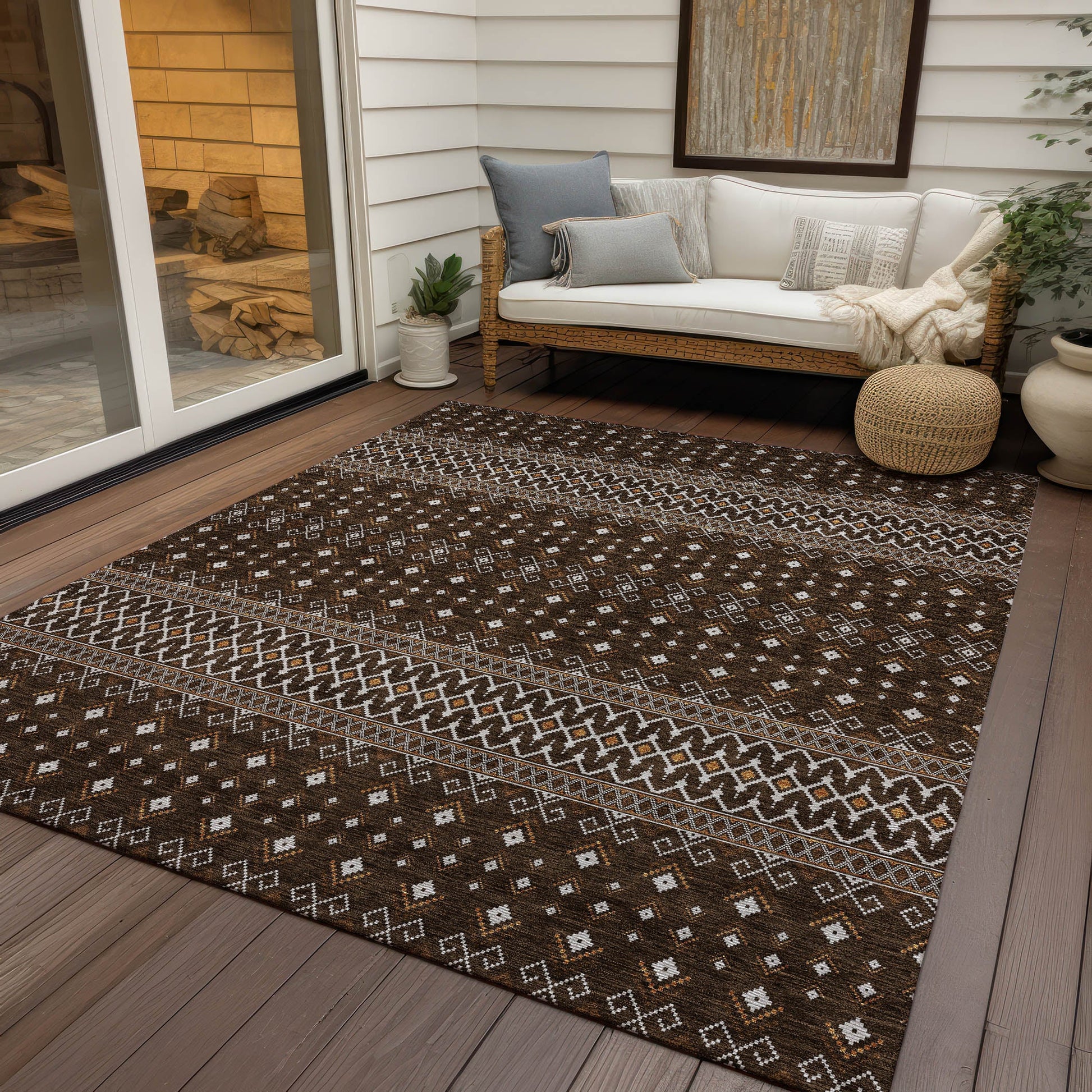 Addison Rugs Lazy Rivers Chocolate Washable Indoor-Outdoor Rug