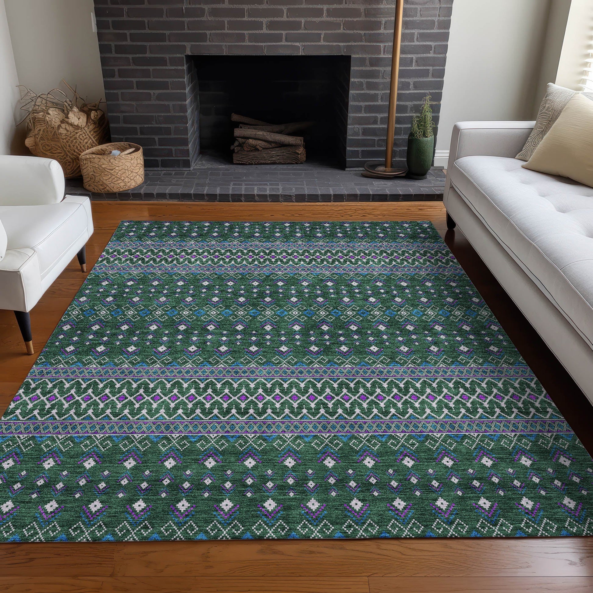 Addison Rugs Lazy Rivers Green Washable Indoor-Outdoor Rug