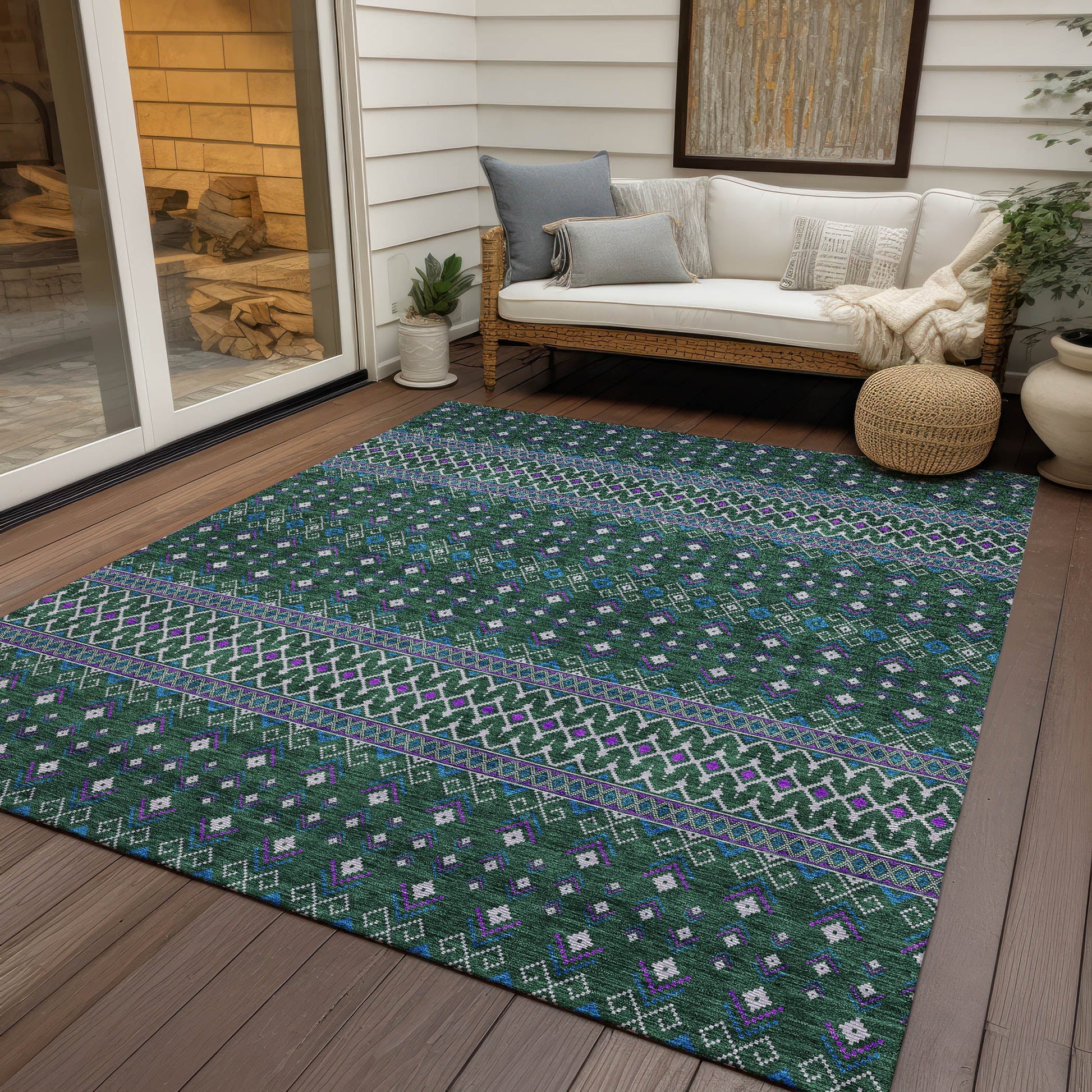 Addison Rugs Lazy Rivers Green Washable Indoor-Outdoor Rug
