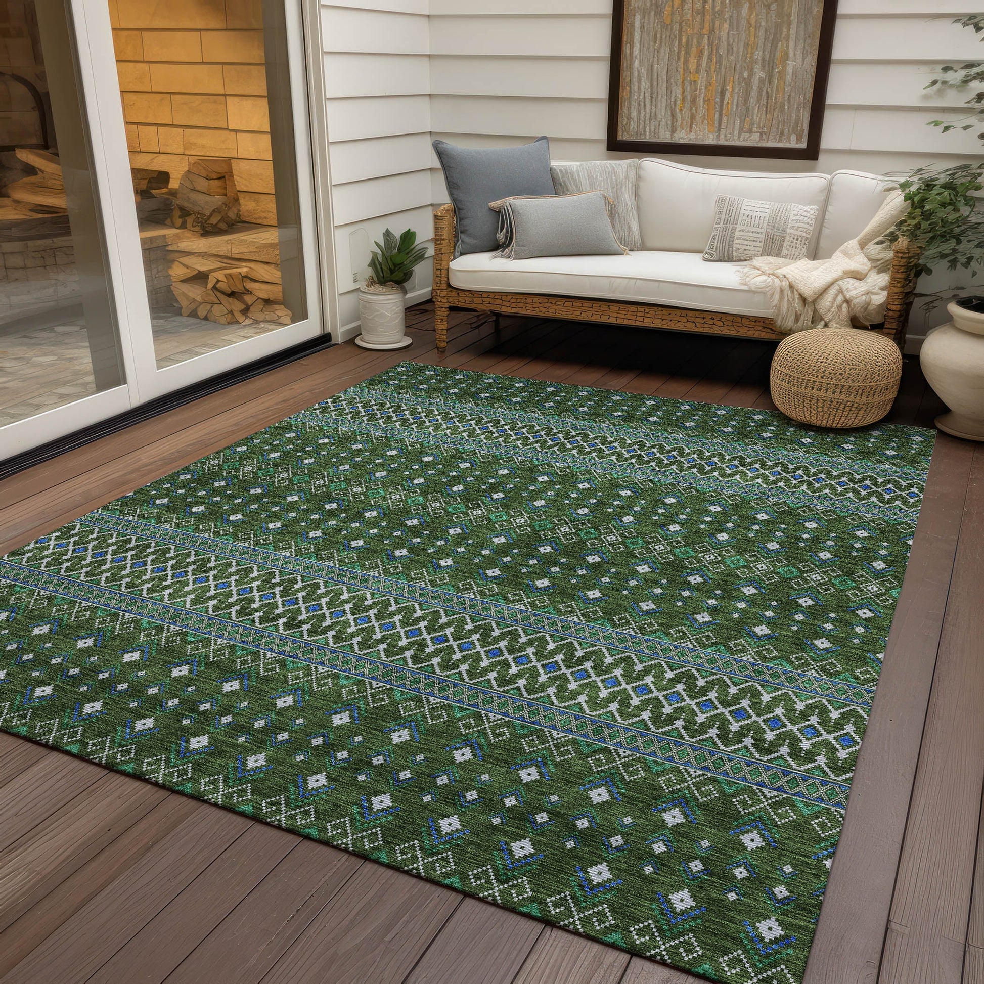 Addison Rugs Lazy Rivers Olive Washable Indoor-Outdoor Rug