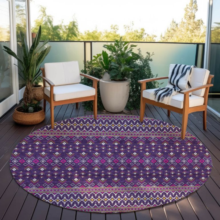 Addison Rugs Lazy Rivers Purple Indoor-Outdoor Rug with Matching Throw