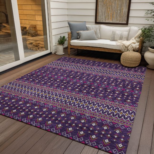 Addison Rugs Lazy Rivers Purple Indoor-Outdoor Rug with Matching Throw