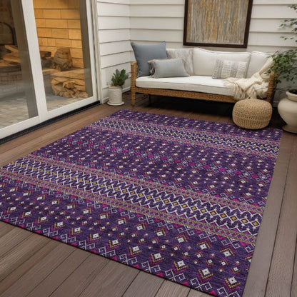 Addison Rugs Lazy Rivers Purple Indoor-Outdoor Rug with Matching Throw