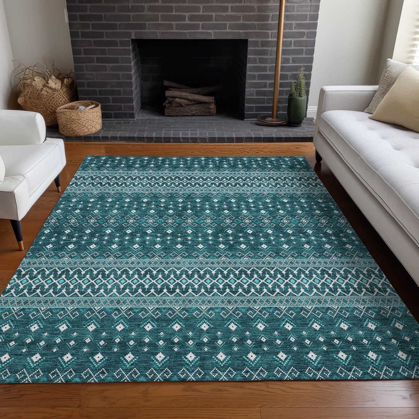 Addison Rugs Lazy Rivers Teal Washable Indoor-Outdoor Rug