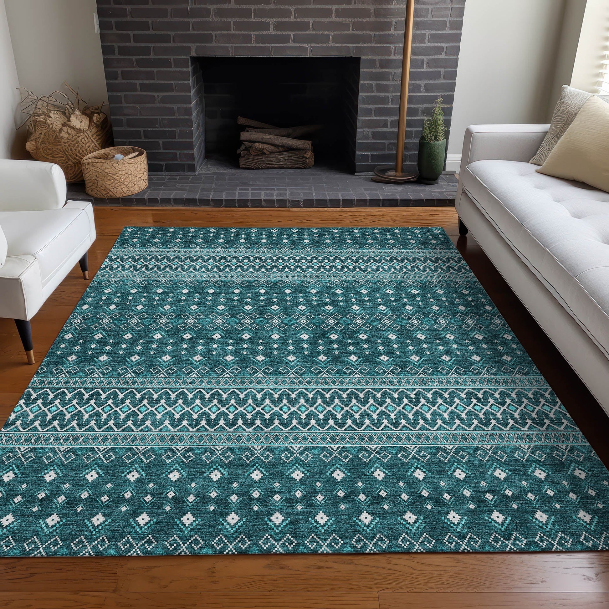 Addison Rugs Lazy Rivers Teal Washable Indoor-Outdoor Rug