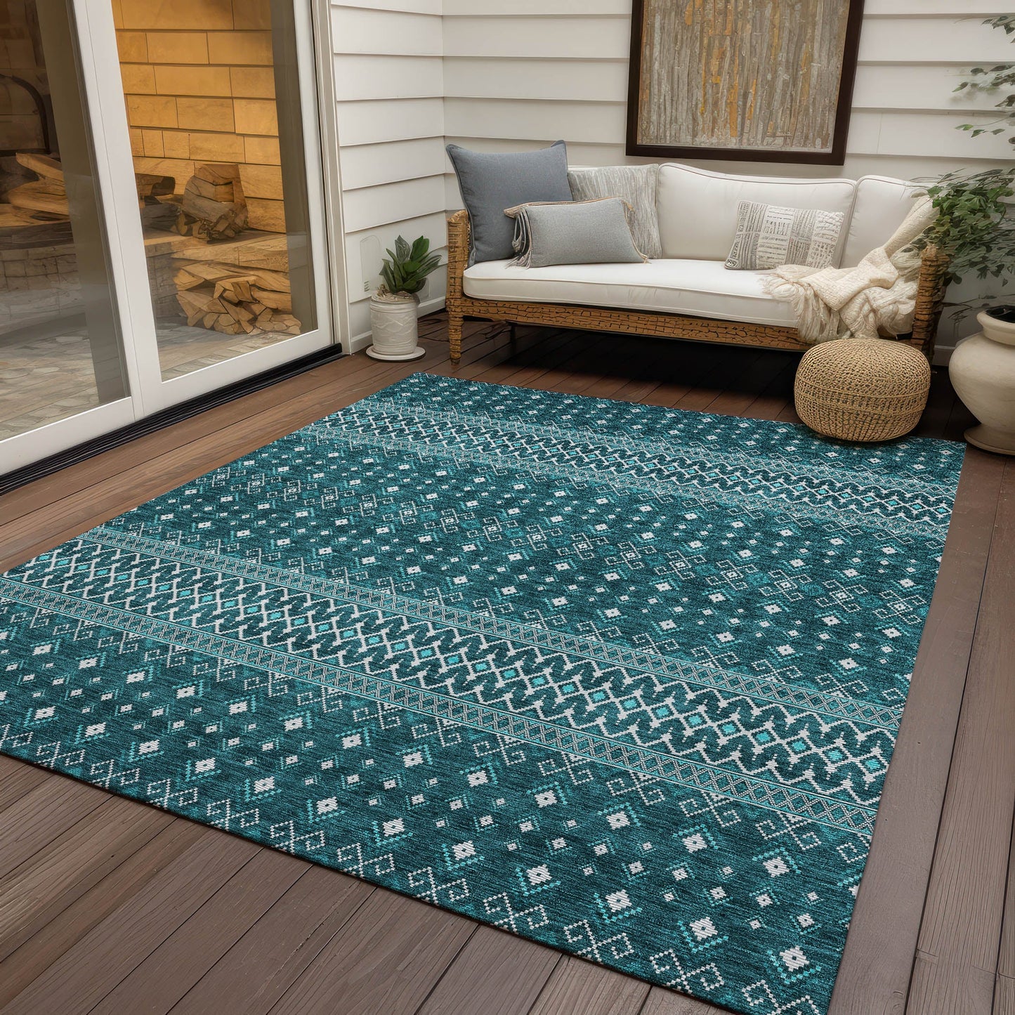 Addison Rugs Lazy Rivers Teal Washable Indoor-Outdoor Rug