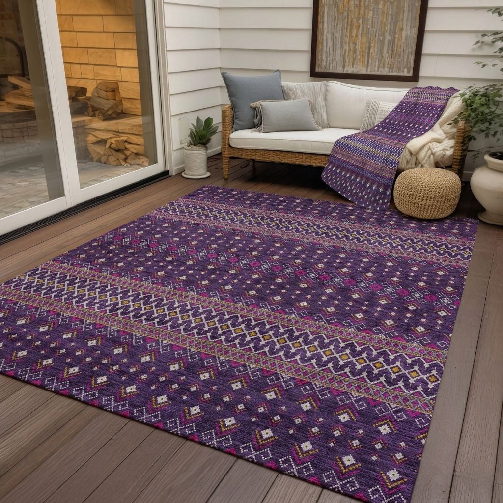 Addison Rugs Lazy Rivers Purple Indoor-Outdoor Rug with Matching Throw