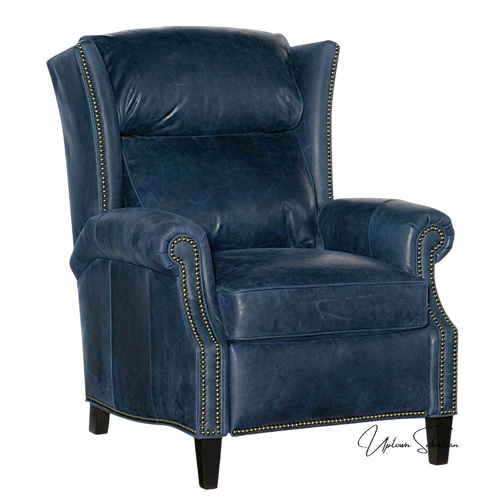 Violin Navy Blue Genuine Leather Power Recliner