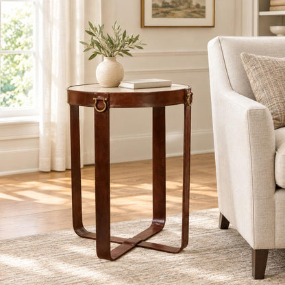 Leather Round Harness Table - Heirloom Quality - view 2
