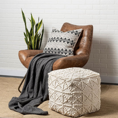 Mercana Leroy Cream Wool Pouf