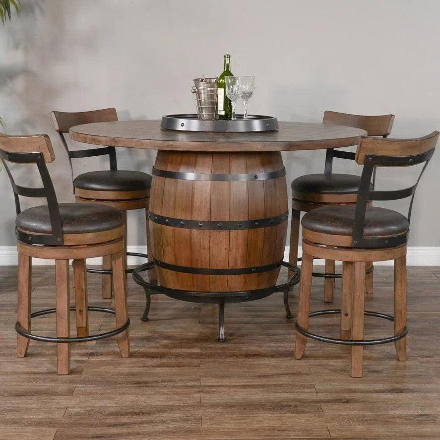 Sunny D Light Brown Round Barrel Pub Table Barstools 5 PC Set