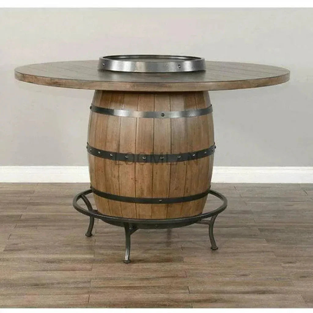 Sunny D Light Brown Round Barrel Pub Table Barstools 5 PC Set