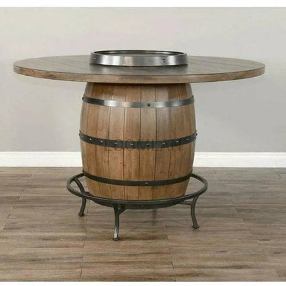 Sunny D Light Brown Round Barrel Pub Table Barstools 5 PC Set