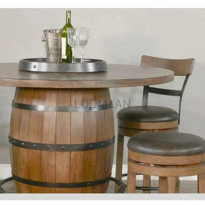 Sunny D Light Brown Round Barrel Pub Table Barstools 5 PC Set