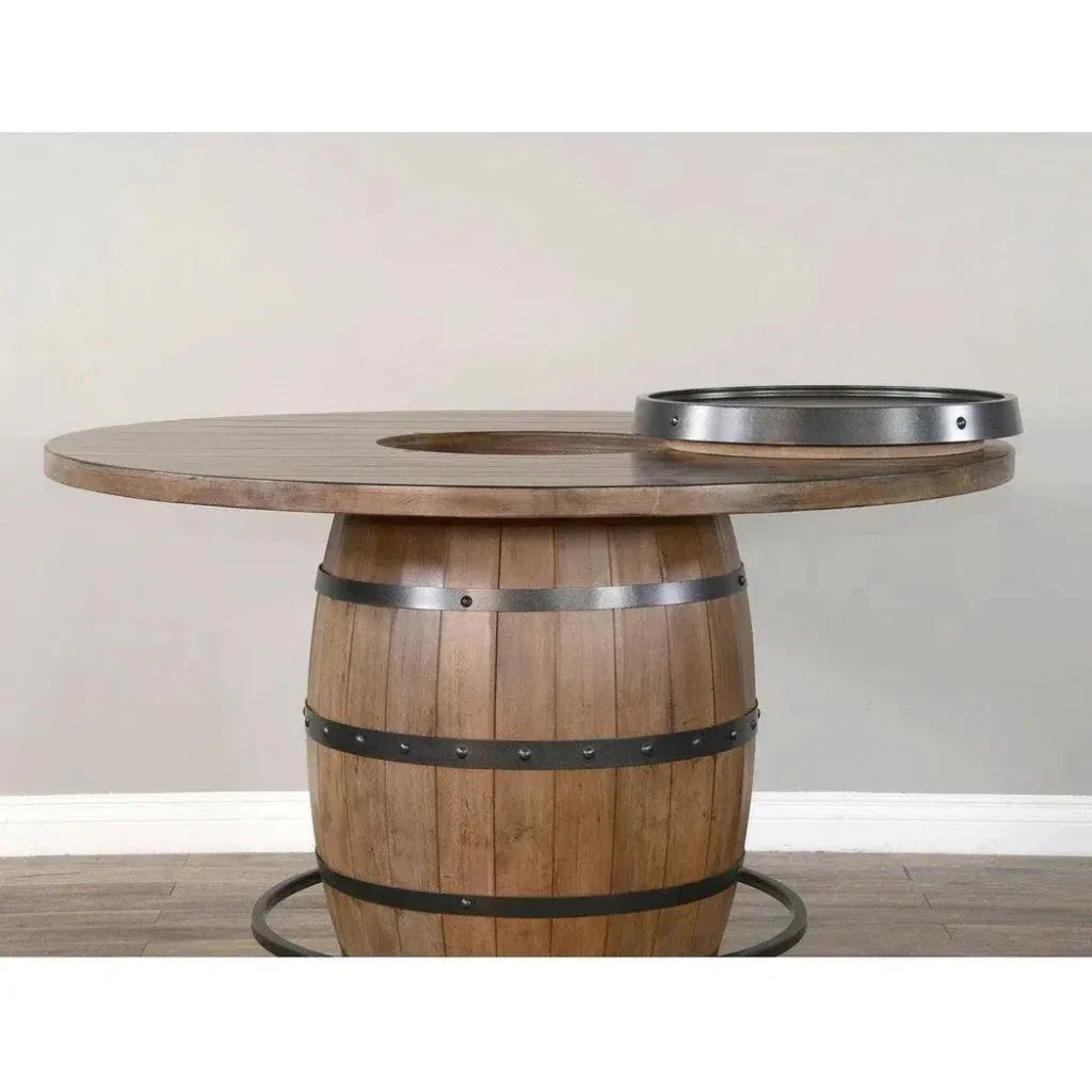 Sunny D Light Brown Round Barrel Pub Table Barstools 5 PC Set