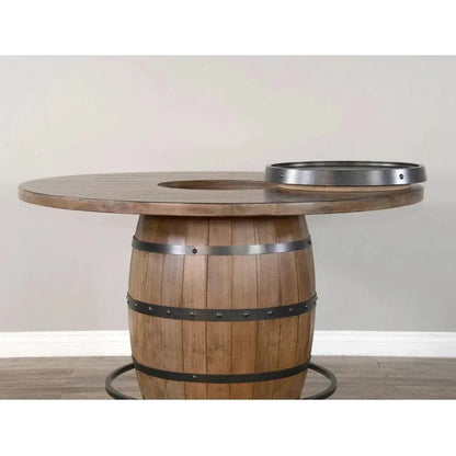Sunny D Light Brown Round Barrel Pub Table Barstools 5 PC Set