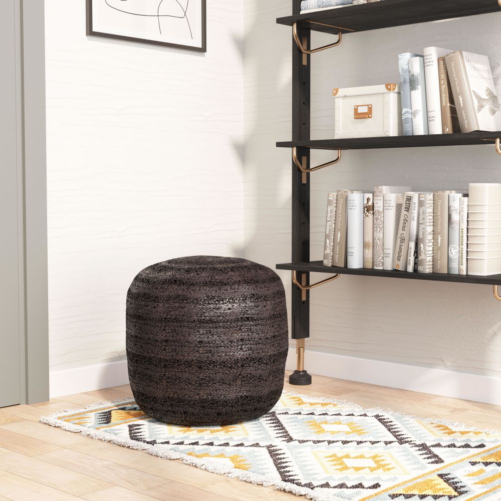 Zuo Modern Lillian Braided Jute Black Ottoman