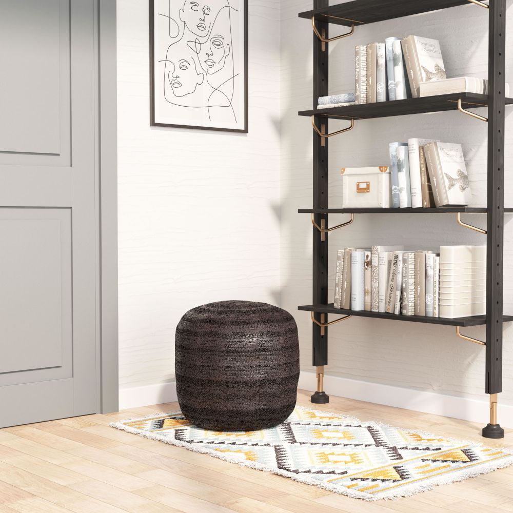 Zuo Modern Lillian Braided Jute Black Ottoman