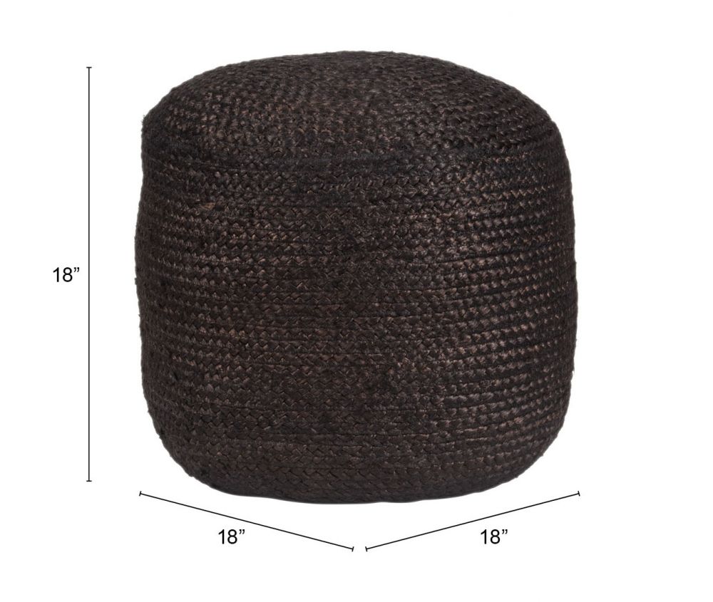 Zuo Modern Lillian Braided Jute Black Ottoman