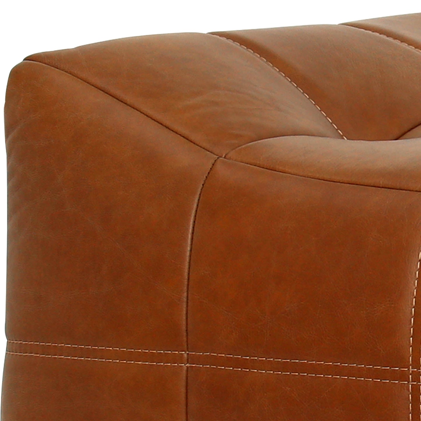 Linear Rich Brown Leather Ottoman-Ottomans-LH Imports-LOOMLAN