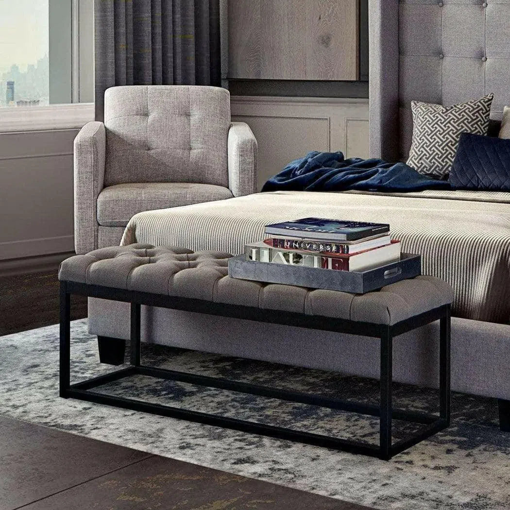 Linen Tufted Small Bedroom Bench in Grey Bedroom Benches Sideboards and Things  By Diamond Sofa