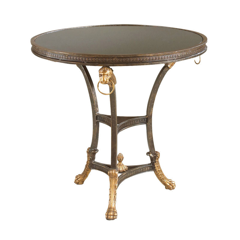 Chelsea House Lions Head Black Granite Top Round Center Table