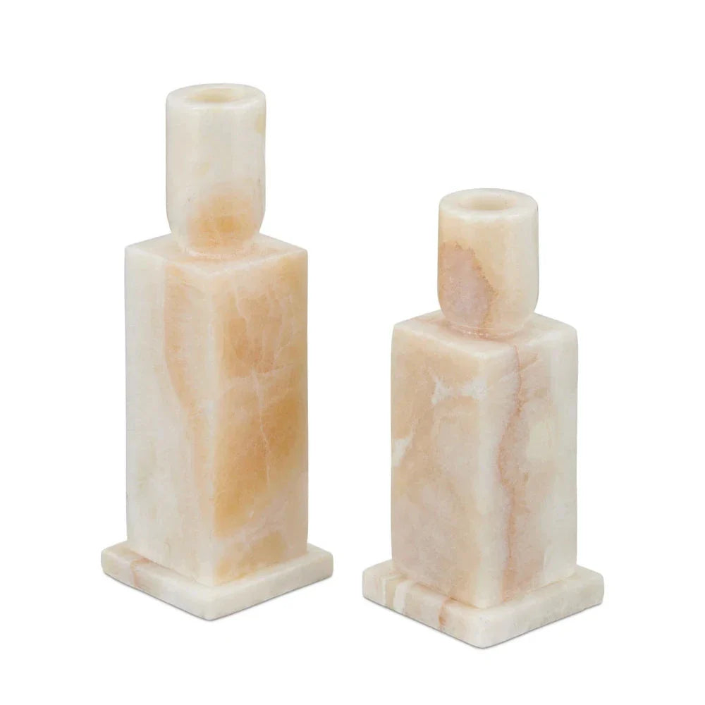 Lithos Modern Onyx Ivory Candle Holder (Set of 2)