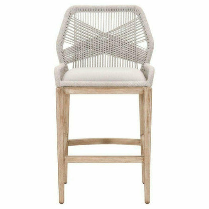 Loom Barstool Taupe & White Flat Rope Pumice Mahogany Bar Stools Sideboards and Things By Essentials For Living