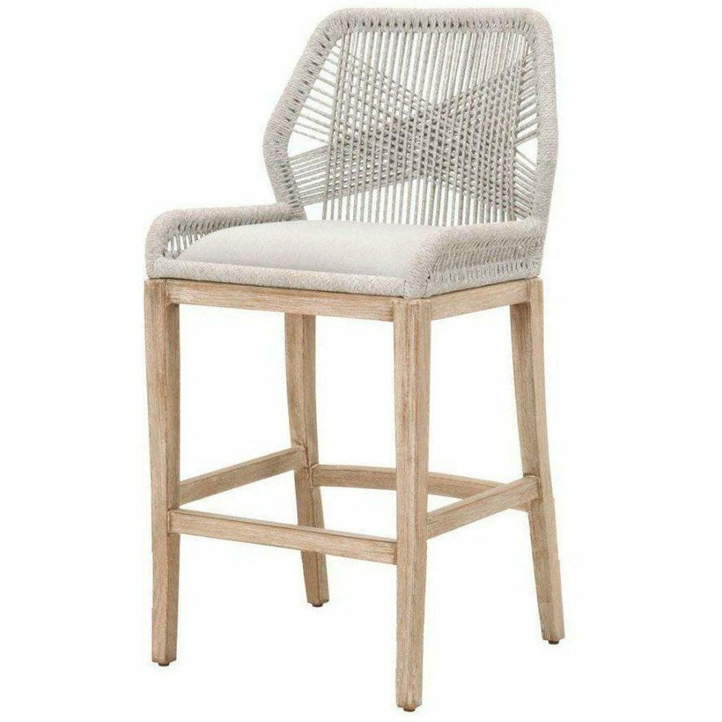 Loom Barstool Taupe & White Flat Rope Pumice Mahogany Bar Stools Sideboards and Things By Essentials For Living