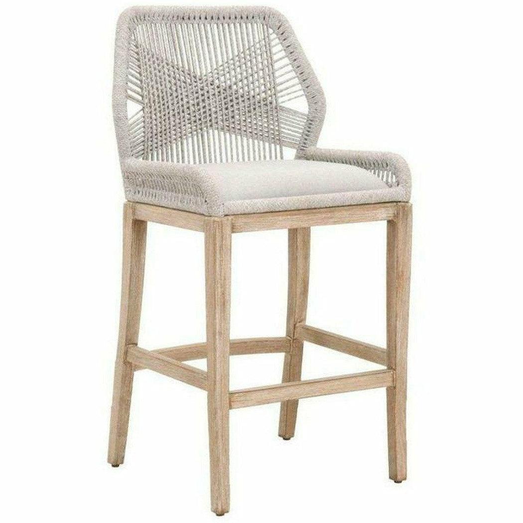 Loom Barstool Taupe & White Flat Rope Pumice Mahogany Bar Stools Sideboards and Things By Essentials For Living