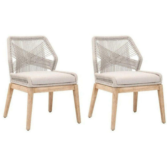 Loom Dining Chair Set of 2 Taupe and White Rope Mahogany Wood Dining Chairs Sideboards and Things By Essentials For Living