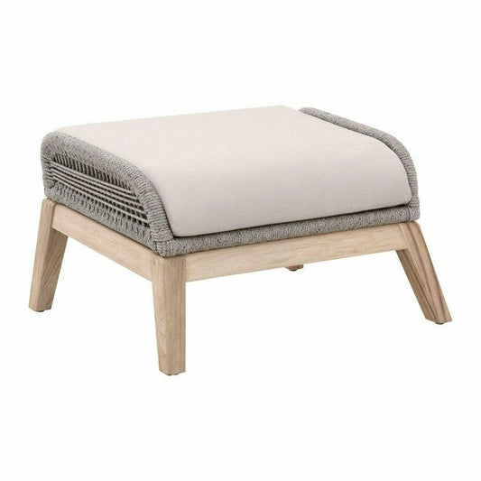 Loom Outdoor Footstool Teak Wood and Grey Rope Poufs and Stools Sideboards and Things By Essentials For Living