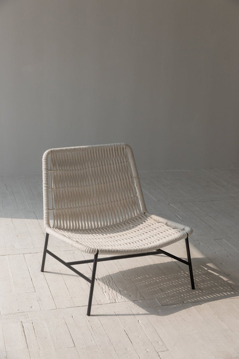 LH Home Loom Steel Frame White Accent Chair