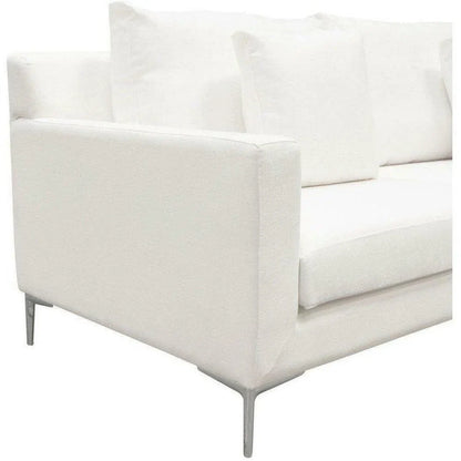 Loose Back Loveseat in White Linen Silver Metal Leg Sofas & Loveseats Sideboards and Things  By Diamond Sofa