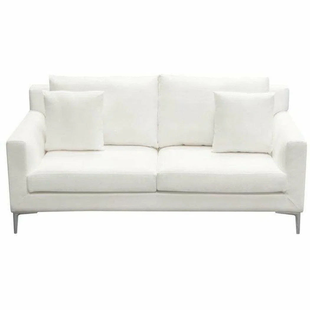 Loose Back Loveseat in White Linen Silver Metal Leg Sofas & Loveseats Sideboards and Things  By Diamond Sofa