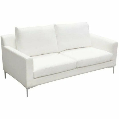 Loose Back Loveseat in White Linen Silver Metal Leg Sofas & Loveseats Sideboards and Things  By Diamond Sofa