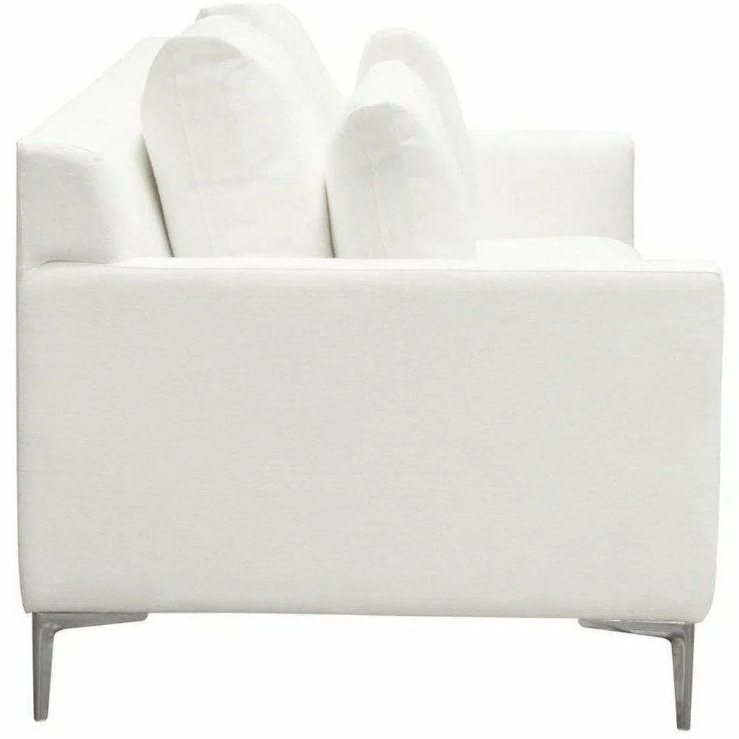 Loose Back Loveseat in White Linen Silver Metal Leg Sofas & Loveseats Sideboards and Things  By Diamond Sofa