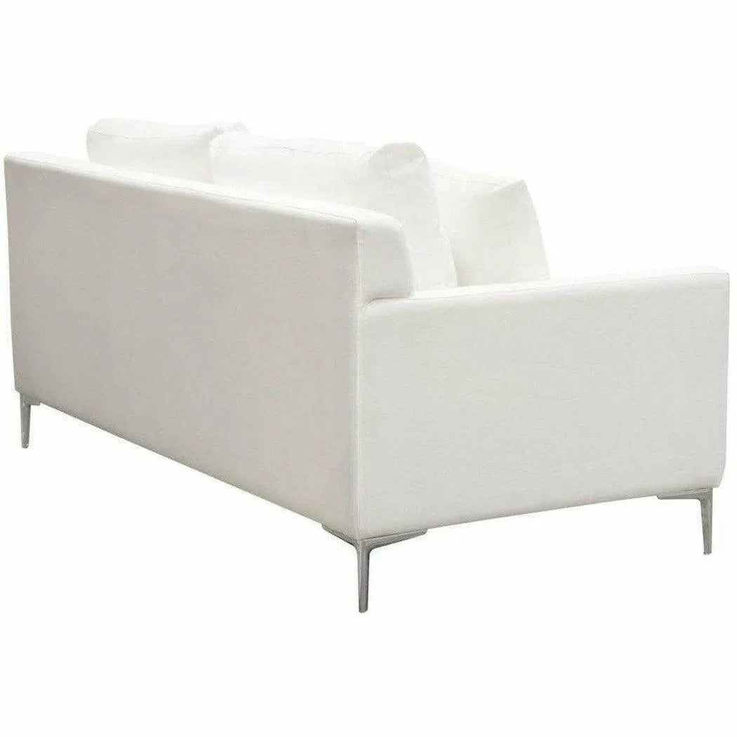 Loose Back Loveseat in White Linen Silver Metal Leg Sofas & Loveseats Sideboards and Things  By Diamond Sofa