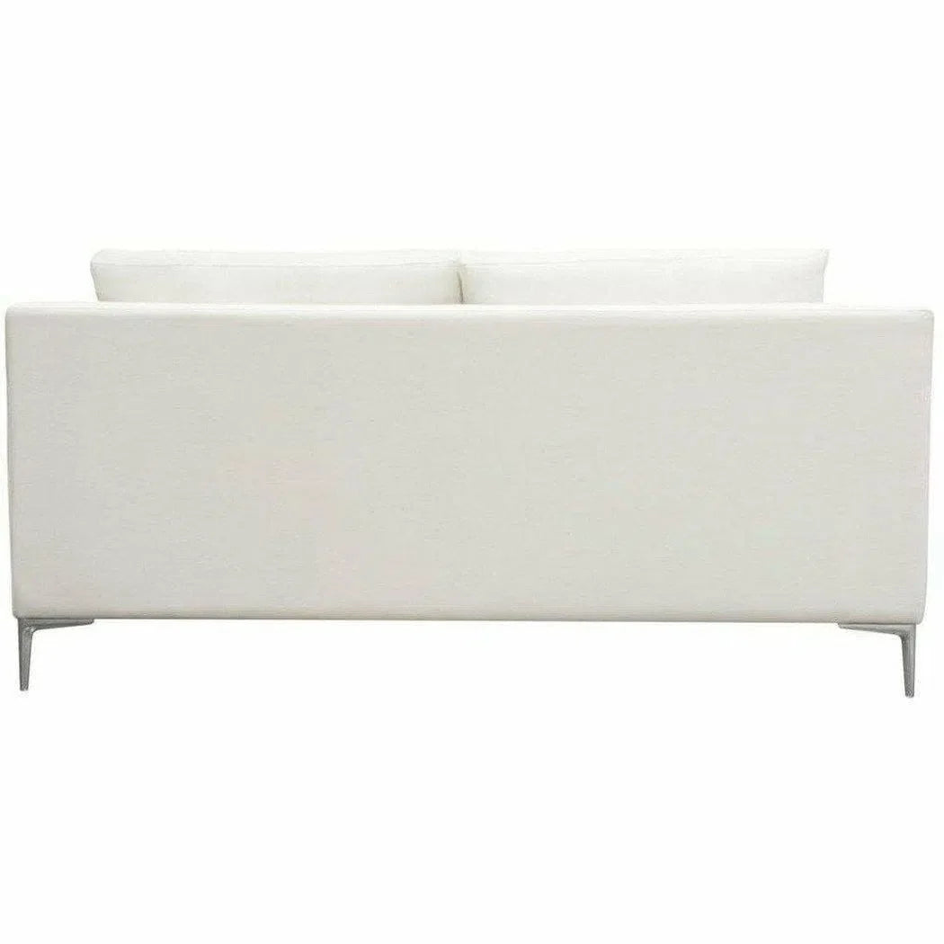 Loose Back Loveseat in White Linen Silver Metal Leg Sofas & Loveseats Sideboards and Things  By Diamond Sofa